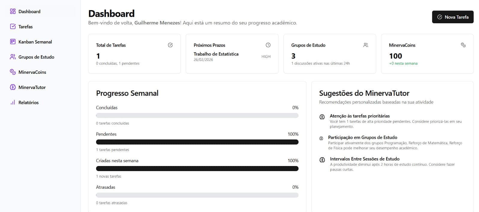 Estatísticas Vivas do MinervaFlow